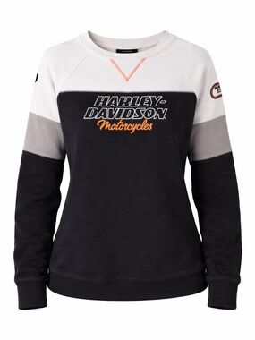Harley Davidson sweatshirt black/orange women size S cotton 2018 Spell out logo